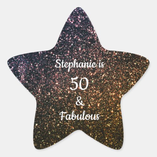 50 And Fabulous Birthday Gold Black Golden Glitter Star Sticker