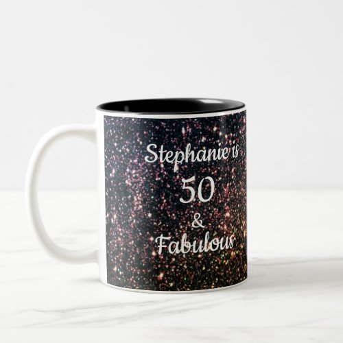 50 And Fabulous Birthday Gold Black Golden Glitter Two_Tone Coffee Mug