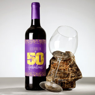 50 and fabulous birthday gold foil dots on purple wine label