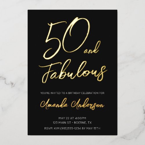 50 and Fabulous Birthday Gold Foil Invitation