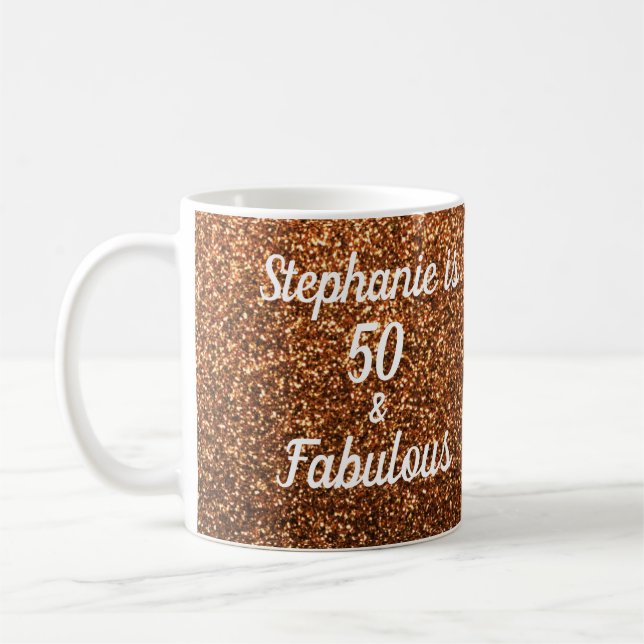50 And Fabulous Birthday Gold Glitter Sparkling Coffee Mug (Left)