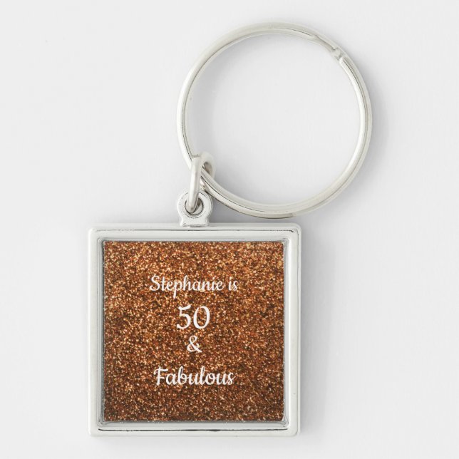 50 And Fabulous Birthday Gold Golden Glitter Cute Keychain (Front)