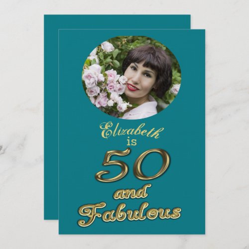 50 and Fabulous Birthday Gold Teal Blue 50th Age Invitation