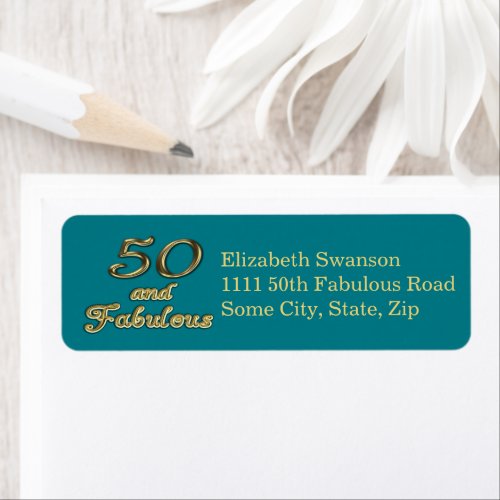 50 and Fabulous Birthday Gold Teal Blue Address Label