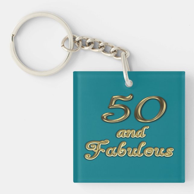 50 and Fabulous Birthday Gold Typography 50th Age Keychain (Front)