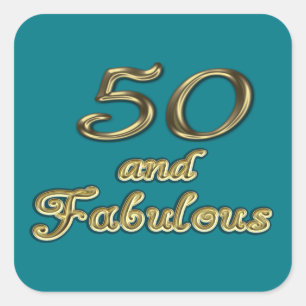 50 and Fabulous Birthday Gold Typography 50th Age Square Sticker