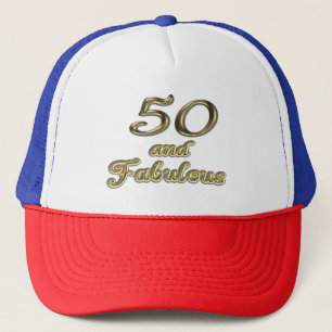 50 and Fabulous Birthday Gold Typography 50th Age Trucker Hat