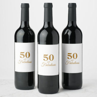 50 and Fabulous Birthday Gold Wine Label