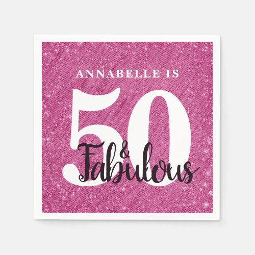 50 and Fabulous Birthday Hot Pink Glitter Sparkle Napkins