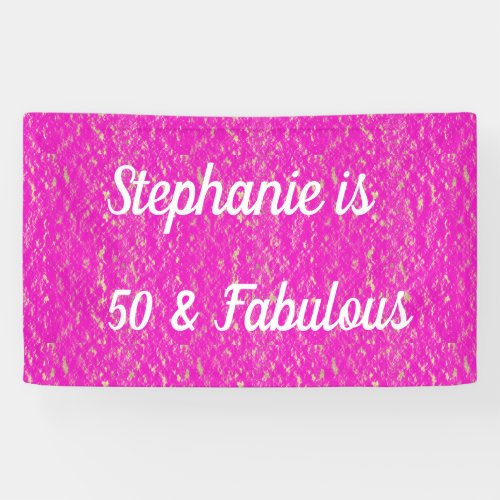 50 And Fabulous Birthday Hot Pink White Gold Cool Banner