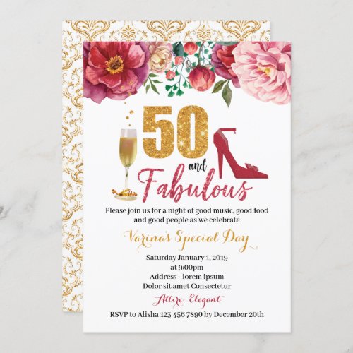 50 and Fabulous Birthday Invitation for Women