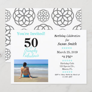 50 and Fabulous Birthday Invitation Simply Blue