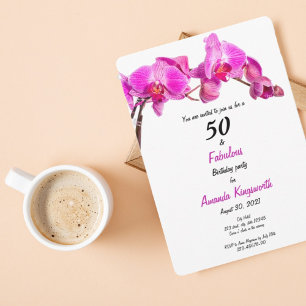 50 and fabulous birthday invitation with orchid