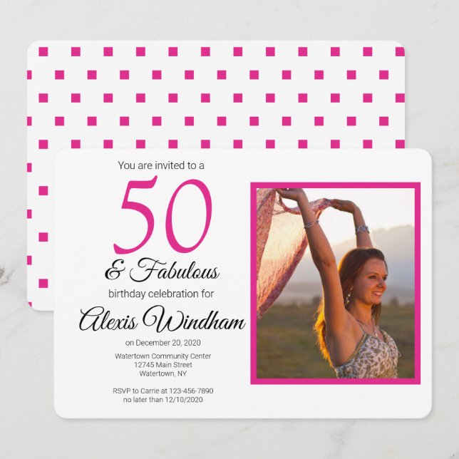 50 and fabulous birthday invitation with photo (Front/Back)