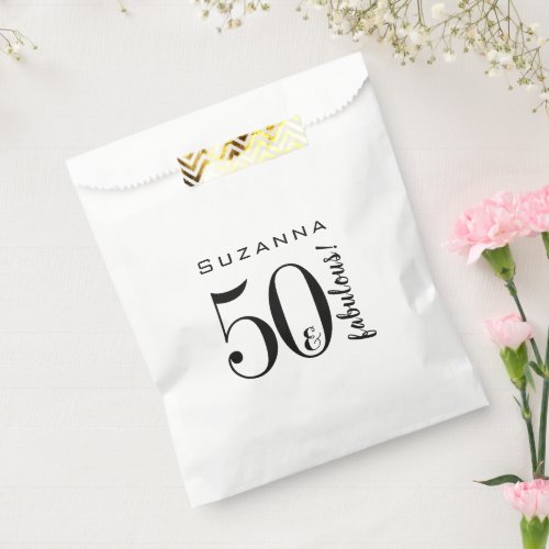 50 and Fabulous Birthday Modern Black Favor Bag