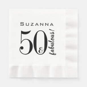 50 and Fabulous Birthday Modern Black Typography Napkins