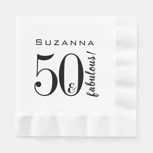 50 and Fabulous Birthday Modern Black Typography Napkins (Front)
