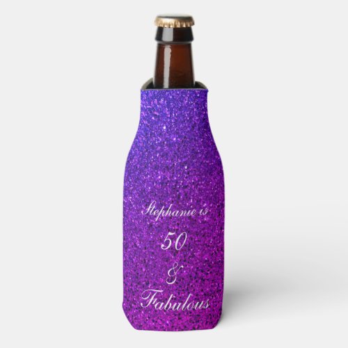 50 And Fabulous Birthday Ombre Pink Purple Glitter Bottle Cooler