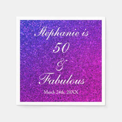 50 And Fabulous Birthday Ombre Pink Purple Glitter Napkins