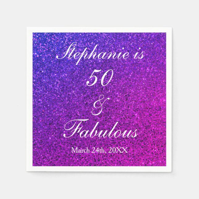 50 And Fabulous Birthday Ombre Pink Purple Glitter Napkins (Front)