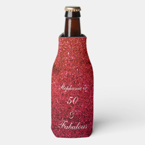 50 And Fabulous Birthday Ombre Red Glitter Cute Bottle Cooler