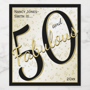 50 and Fabulous Birthday Party 50th Fun Black/Gold Wine Label