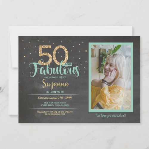 50 and Fabulous Birthday Party 50th Gold Photo Invitation