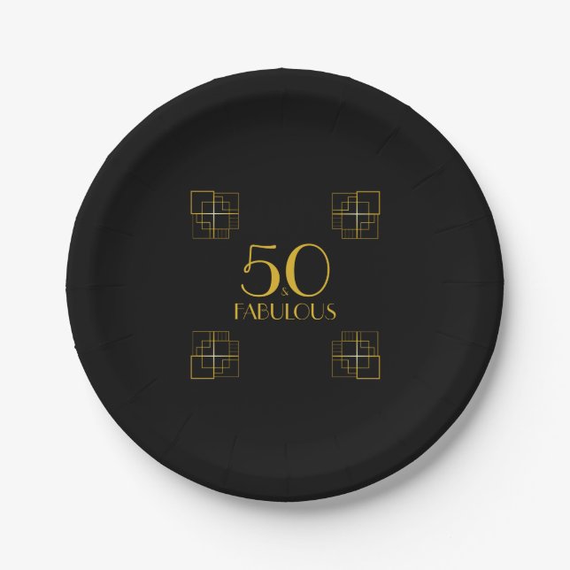 50 and Fabulous Birthday Party Art Deco style Paper Plates (Front)