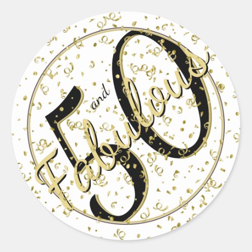 50 and Fabulous Birthday Party BlackGold Fun 50th Classic Round Sticker