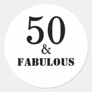 50 And Fabulous Birthday Party Black White Bold Classic Round Sticker