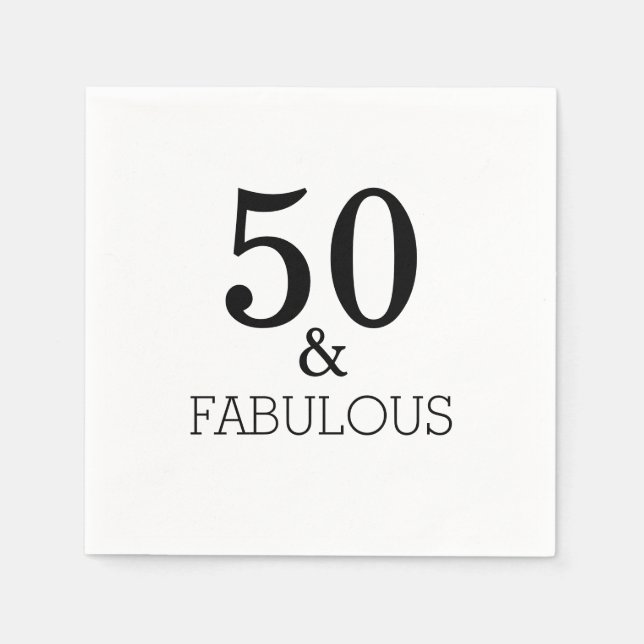 50 And Fabulous Birthday Party Black White Elegant Napkins (Front)