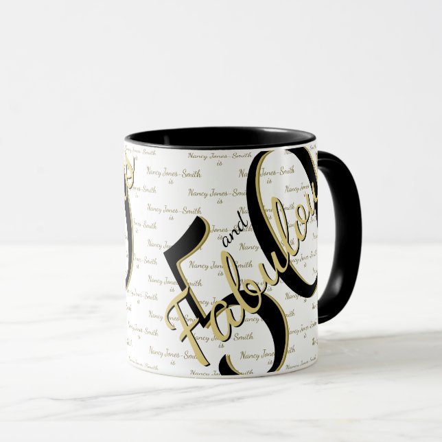 50 and Fabulous Birthday Party Elegant Gold/Black Mug (Front Right)