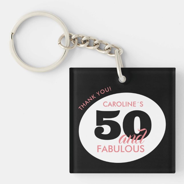 50 and Fabulous Birthday Party Favor Keychain (Front)