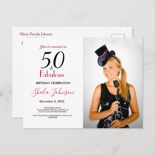 50 and Fabulous Birthday Party Fun Invitation Postcard