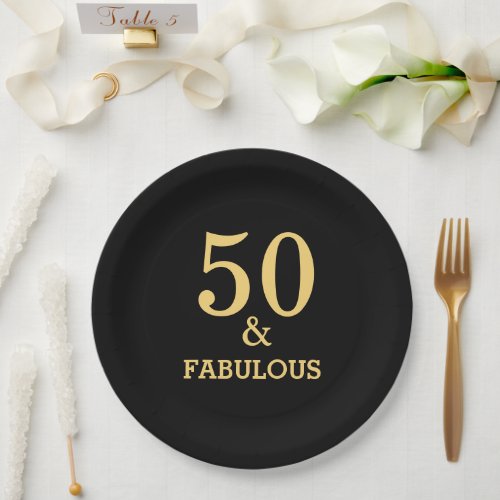 50 And Fabulous Birthday Party Golden Yellow Black Paper Plates