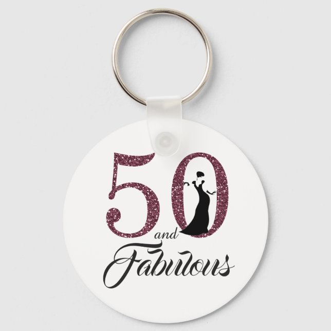 50 and Fabulous Birthday Party Keychain (Front)