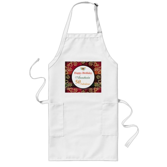 50 and Fabulous Birthday Party Madras VI Long Apron (Front)