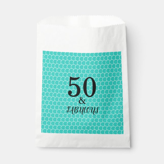 50 And Fabulous Birthday Party Mermaid Turquoise Favor Bag (Front)
