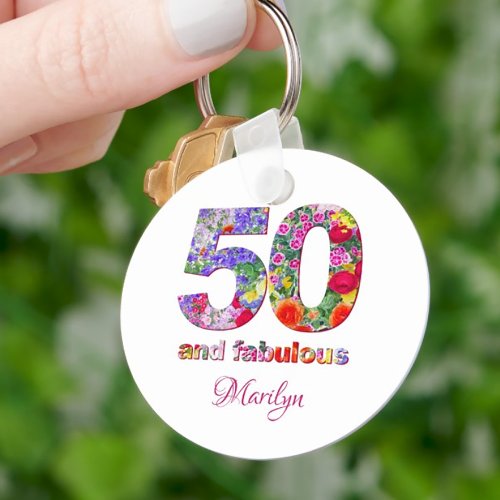 50 and fabulous birthday party modern keychain