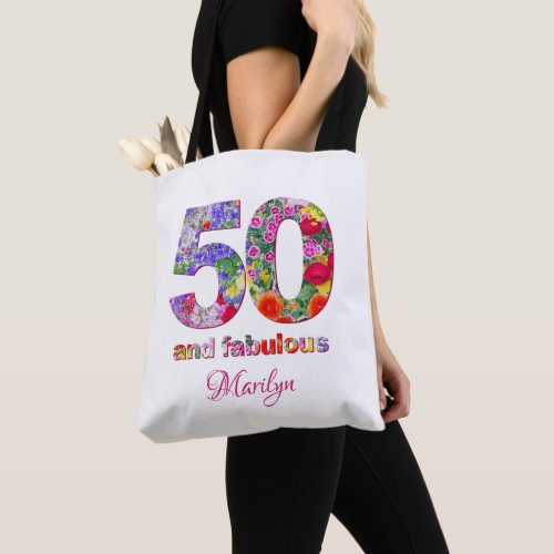 50 and fabulous birthday party modern tote bag