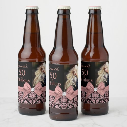 50 and fabulous birthday party monogram name beer bottle label