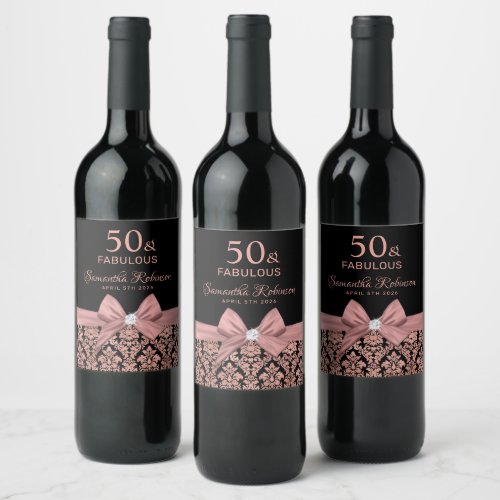 50 and fabulous birthday party monogram name wine label