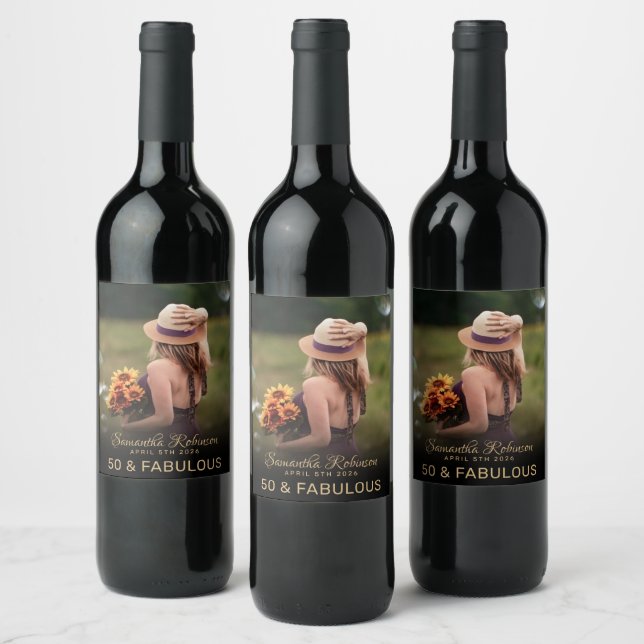 50 and fabulous birthday party monogram name wine  wine label (Bottles)