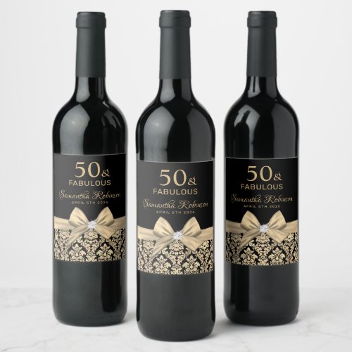 50 and fabulous birthday party monogram name wine  wine label