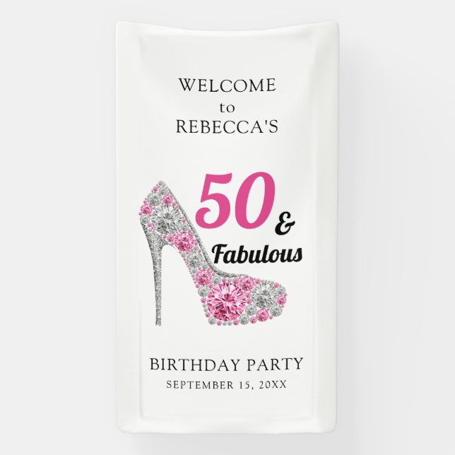50 and Fabulous Birthday Party Personalized Banner (Vertical)
