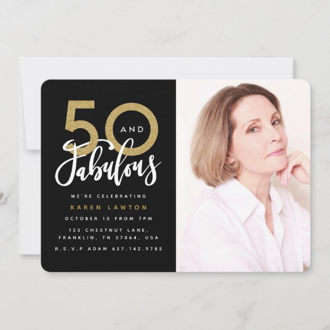 50 and fabulous birthday party photo invitation (Front)