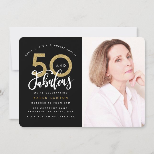 50 and fabulous birthday party photo invitation (Front)