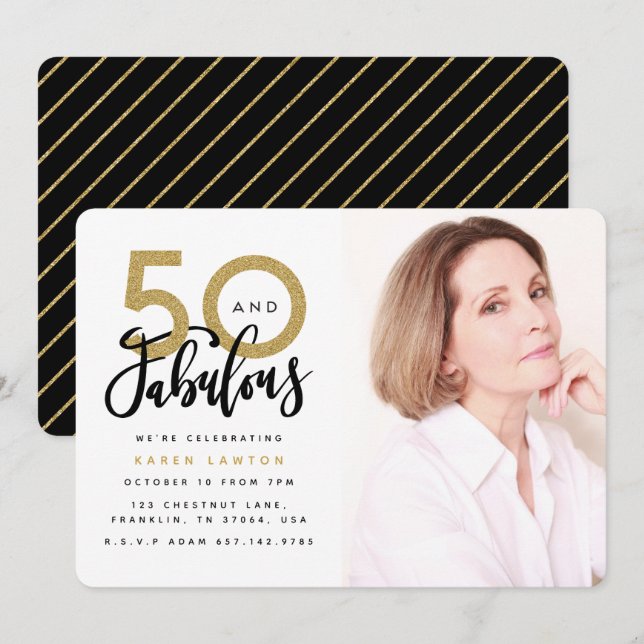 50 and fabulous birthday party photo invitation (Front/Back)