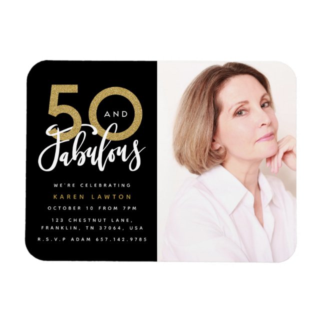 50 and fabulous birthday party photo invitation magnet (Horizontal)