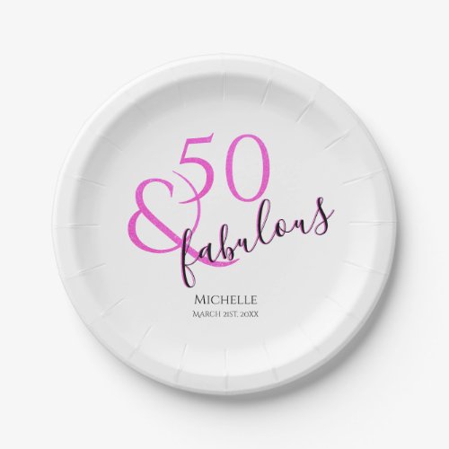 50 and fabulous birthday party pink glitter girly paper plates